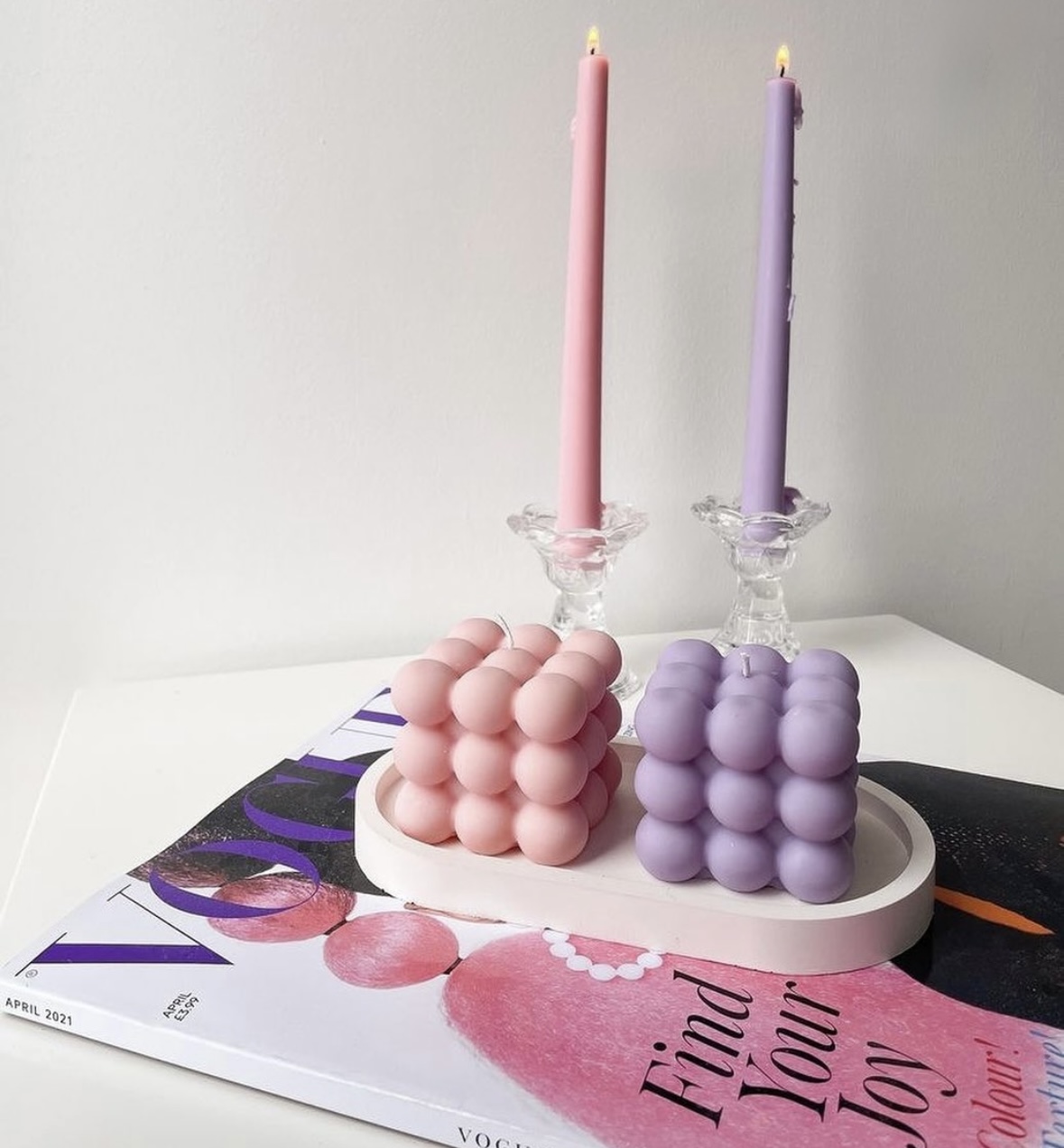 Pastel Bauble Candle Set with Minimalist Tray